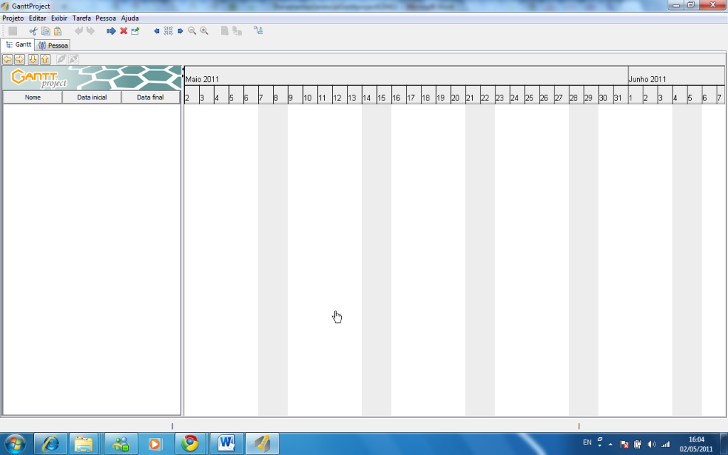 Tela inicial do Gantt