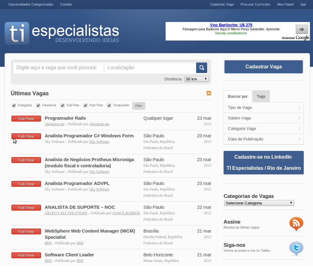 TI Especialistas - Jobs Anuncie oportunidades de emprego gratuitamente no nosso Banco de Vagas