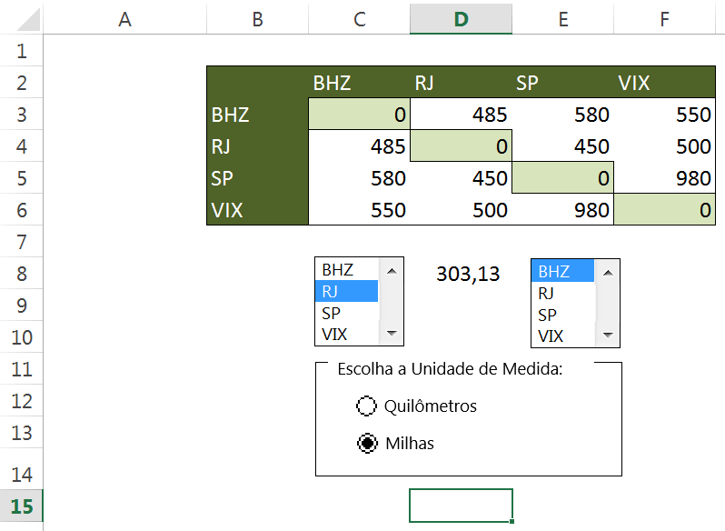FÓRMULA FINAL: .......      D8 =ÍNDICE(C3:F6;C8;E8)/ SE(D15 = 1   ;   1   ;   1,6)