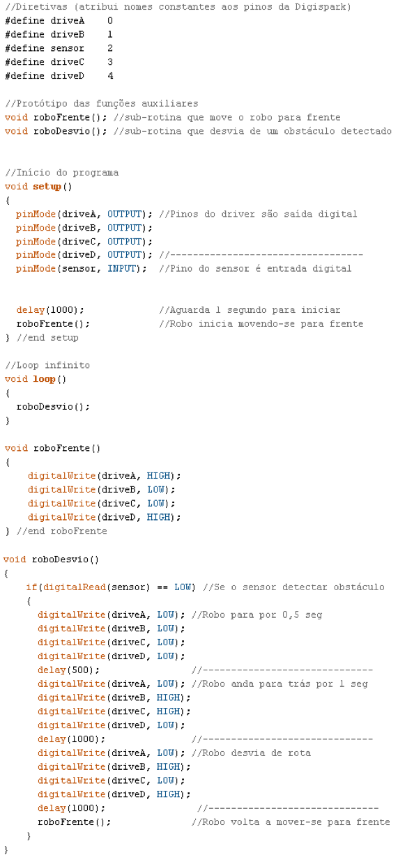 Figura 10 – Código fonte completo do robô.