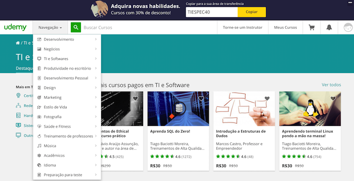 Figura - 40% de desconto em cursos da Udemy