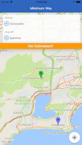 Figura - Simulação do aplicativo de transporte Minimum Way Rio de Janeiro