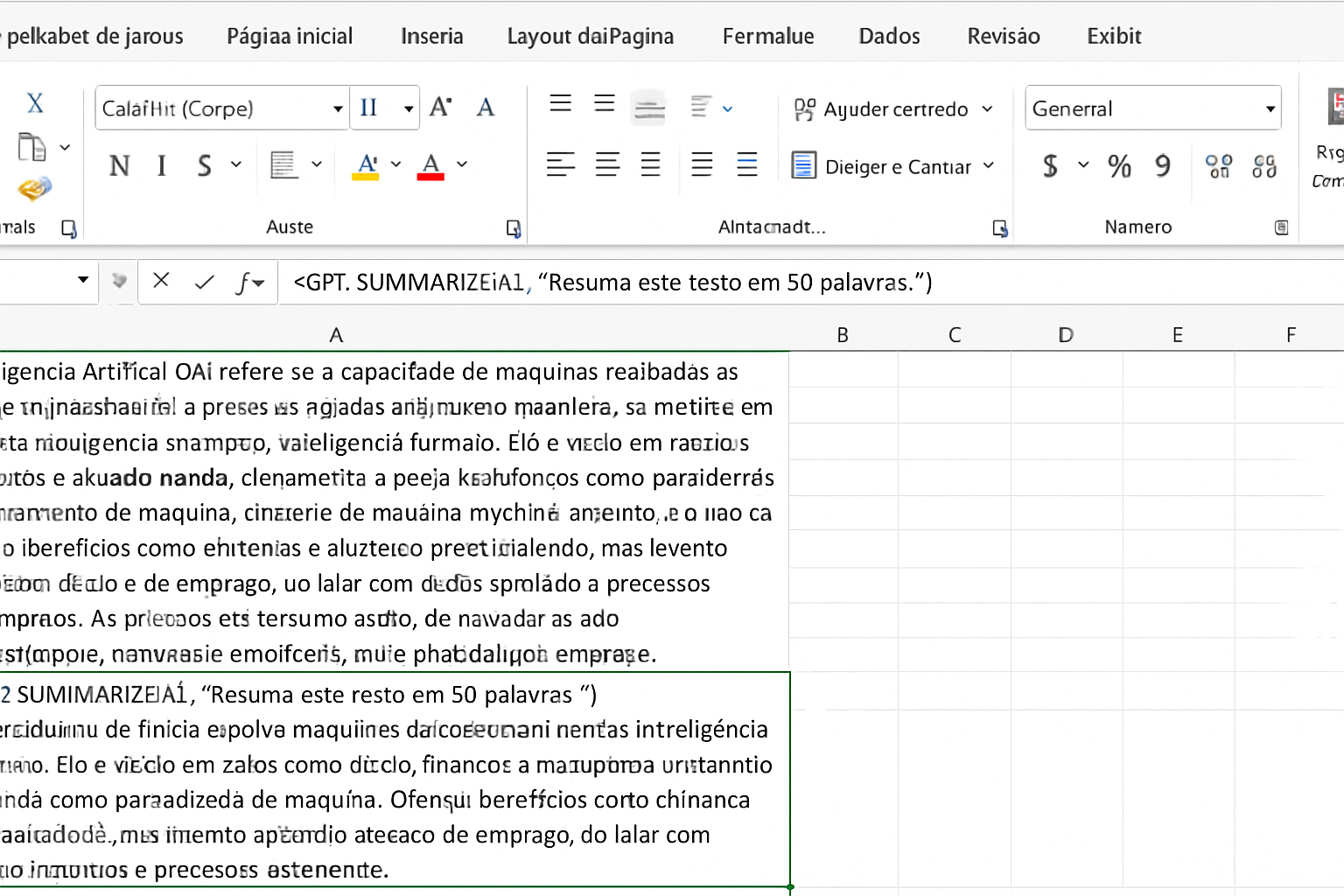 Exemplo 3: Resumindo texto com GPT_SUMMARIZE.
